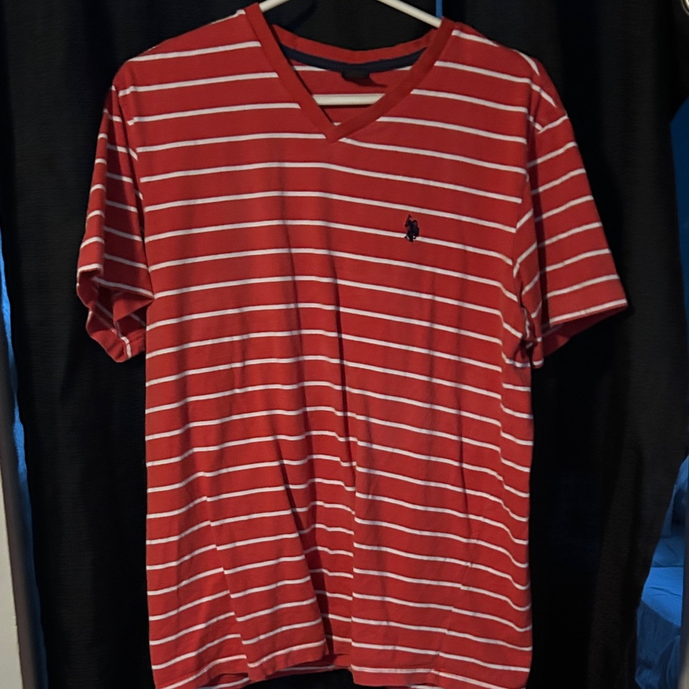 Red Striped V-Neck Shirt